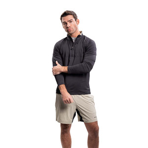 Front view of model wearing the Men's erne The Uptown Pullover in the color Jet Black.