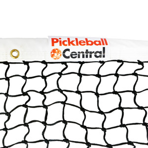 PickleballCentral Pickleball Net features the PickleballCentral logo on the top ridge of the net and measures 31 inches tall and 21.75 feet wide. Designed for use with permanent posts