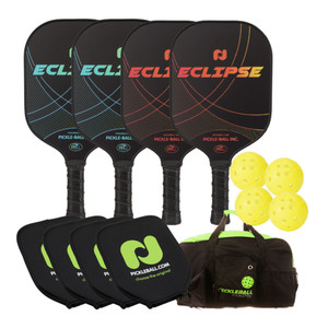 Champion Eclipse Graphite 4-Pack Bundle - 4 graphite paddles, 4 balls, 4 covers, and bag