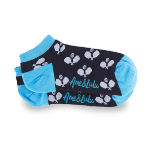 Ame & Lulu Meet Your Match Socks with black and aqua blue design and all-over paddle pattern. One size fits most.