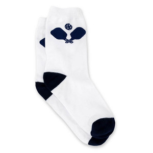 Front view of Ame & Lulu Crew Socks with pickleball paddle design.