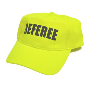 Neon yellow performance hat featuring Referee printed across the center in black, all capital letters.
