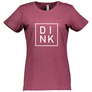 DINK Women's Short Sleeve Cotton T-Shirt shown in color Vintage Burgundy. Available in sizes S-2XL