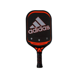 The ESSNOVA CARBON ATTK  Pickleball Paddle by adidas features a classic black and red design with a big silver adidas logo in the center.
