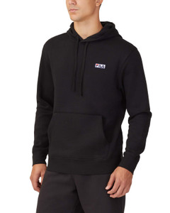 Black FILA Unisex Algot Hoodie featuring a relaxed fit and patch logo on the left chest