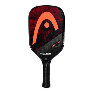 Radical Tour Graphite Paddle from HEAD Pickleball features a stylish gray and orange graphic with the HEAD logo. Available in two grip sizes.