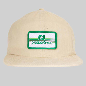 Front view of Heritage Pickle-ball Rectangle Patch Corduroy Hat in the color Butter.