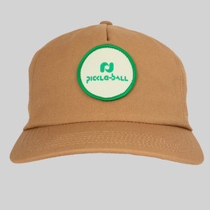 Front view of Heritage Pickle-ball Rectangle Patch Cotton Hat in the color Khaki.