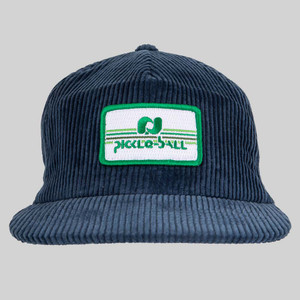 Front view of Heritage Pickle-ball Rectangle Patch Vintage Corduroy Hat in Navy Blue.