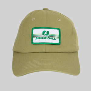 Front view of Heritage Pickle-ball Twill Rectangle Patch Dad Hat in the color Desert.