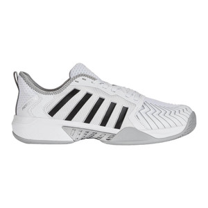 K-Swiss Men's Pickleball Supreme Shoe in White/High-Rise/Black. Offered in sizes 7 to 12, 13, 14