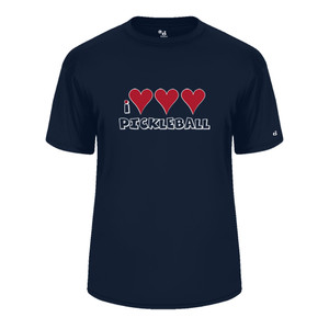 Men's I Love, Love, Love Pickleball Core Performance T-Shirt in Navy.