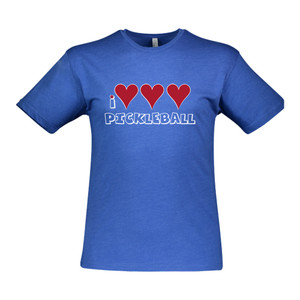 I Love, Love, Love Pickleball Men's Cotton T-Shirt shown in Royal. Available in sizes S-3XL.