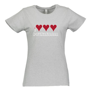 Women's I Love, Love, Love Pickleball Cotton T-Shirt in Vintage Heather.