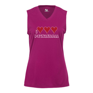 Women's I Love, Love, Love Pickleball Core Performance Sleeveless Shirt in Hot Pink