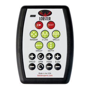 Lobster Grand  20-Function Remote Control features the Lobster logo and is designed in colors of black, red and green. Adjust Pickle Champion ball machine settings from anywhere on the court.