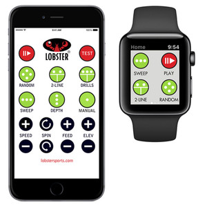 Lobster Grand Remote Control for Apple is a wifi-based remote control app that features the Lobster logo and is designed in colors of black, red and green. Change Pickle Champion ball machine settings from a distance.