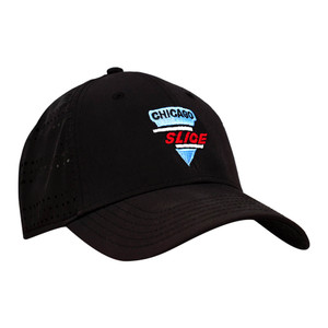 MLP Chicago Slice Logo Hat, front angled view. Featuring a curved bill and embroidered logo in the center