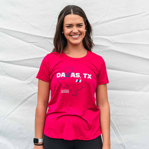 Front Dallas State Outline Sport Crew T-Shirt - Women's - Pink
