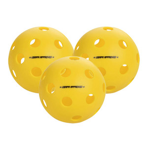 Three pack of the bright yellow ONIX Fuse Indoor Pickleball