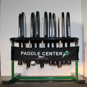 Storage system for up to 12 pickleball paddles.