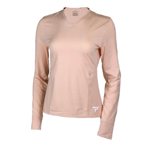 Front view of Women's Paddletek Long Sleeve V-Neck Tee in the color Peachy Keen.