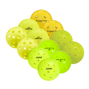 The Outdoor Pickleball Sampler Pack offers two each of six different outdoor balls from the best brands to try including, DURA, Franklin, CORE, Engage, Selkirk SLK, and HEAD.