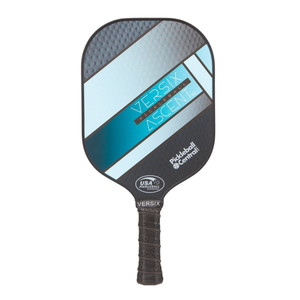 The VERSIX Ascent 5C Graphite Pickleball Paddle features a stylish, textured design that is available in blue, orange, purple, and teal.