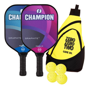 Champion Graphite X Bundle includes two paddles, four balls and a sling bag