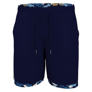 Front view of the men's Original Penguin Performance Solid Short with Camo Printed Compression Liner in the color Black Iris.