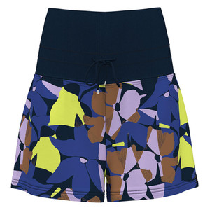 Front view of the Original Penguin Printed High Waist Ribbed Short in the color Black Iris.