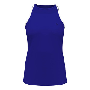 Front view of the women's Original Penguin Sleeveless Illusion Mesh Back Top in blue.