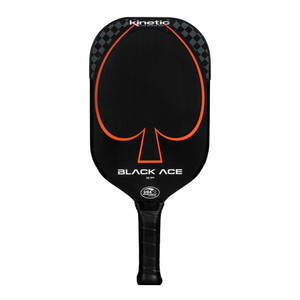 Black  ProKennex Kinetic Pro Spin Paddle front view. Features logos on the face of the paddle.
