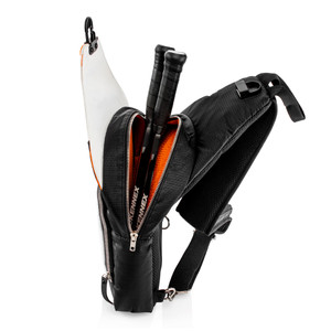 View of the ProKennex VIP Pickleball Sling Bag holding two paddles