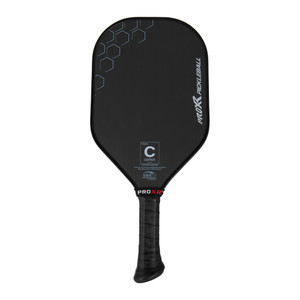 ProXR Carbon Fiber 14 Continental Standard Pickleball paddle, black paddle background with honeycomb graphic in upper left corner and ProXR name down the right side