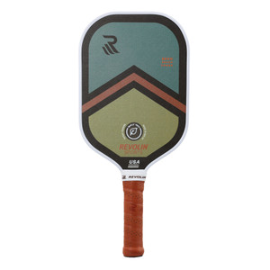 The REVOLIN Reach Power Pickleball Paddle with elongated shape, powerful 13mm core, edge to edge sweet spot, and sustainable hemp paddle face.