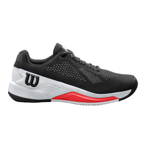 Wilson Rush Pro 4.0 All Court Shoe Shown in Black/White/Poppy Red. Available in sizes 7-14.