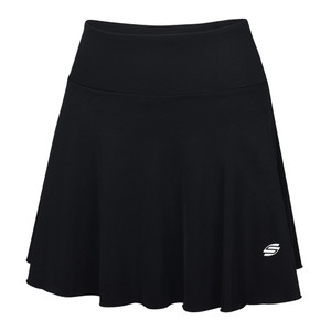 The AvaLee by Selkirk Women's Naples Twirl Skirt featuring a wide waistband, built-in undershorts, and a small Selkirk logo. Shown in color black, sizes XS-2XL