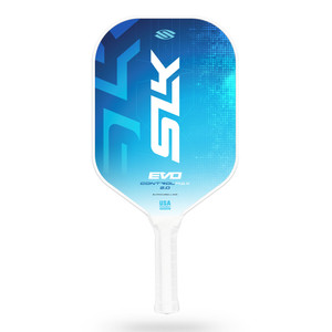 Selkirk SLK Evo Control Max 2.0 Carbon Pickleball Paddle with a 16mm thick Rev-Control Polymer Core and G8-Flex Carbon Fiber paddle face. Shown in Blue.