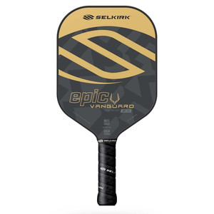 The Selkirk VANGUARD Hybrid 2.0 Epic Paddle is available in blue and black, or crimson and black color options, and in lightweight or midweight ranges.