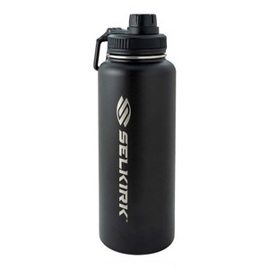 40 ounce Selkirk Premium Water Bottle is double-walled, stainless steel, featuring the Selkirk name and logo down the side. Available in Black, Red, or White with plastic screw cap top.