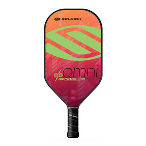 AMPED Omni X5 Pickleball Paddle featuring a fiberglass face and polymer honeycomb core. Shown in color option Electrify and weight option Standard