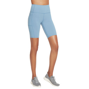 Front view of Women's Skechers GO WALK Wear High-Waisted 10" Bike Shorts in the color Serenity Blue.