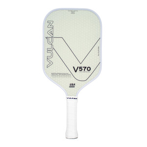Front view of the Vulcan V570FRP Pickleball Paddle, with the 16mm thick core, and 5.5" long handle with 4 1/4" grip.