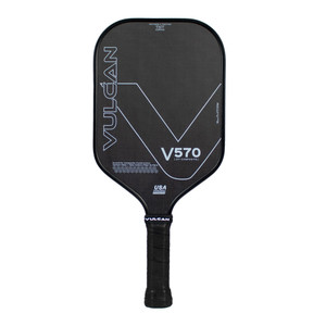 Vulcan V570CF2 Pickleball Paddle features a quieter carbon paddle face, 16mm thick core, and 5.5" long handle with 4 1/4" grip.