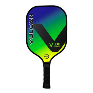 V300 Youth Pickleball Paddle by Vulcan available in Fire Stick (red/purple), and Glow Stick (green/blue) color combinations.