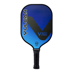 Vulcan V320 Hybrid Pickleball paddle, available in either blue or pink behind a big black "V" logo.
