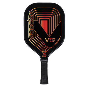 V710 MAX Pickleball Paddle by Vulcan available in an attractive red and yellow color combination on a black background.
