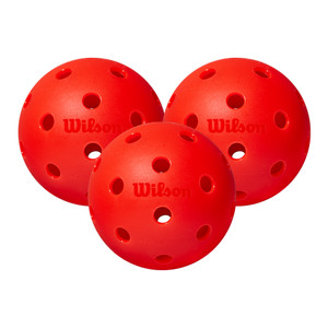 Three TRU 32 PRO Outdoor Pickleballs from Wilson Sporting Goods available in bright red