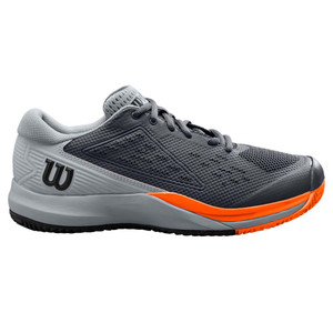 Rush Pro Ace Wide Shoe by Wilson for Men in Ebony/Quarry/Shocking Orange color combination. Available in sizes 7 through 14.